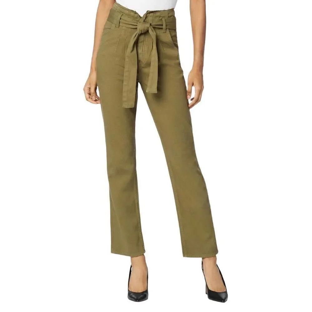 Hudson remi high rise paperbag straight leg pants in olive green size 30